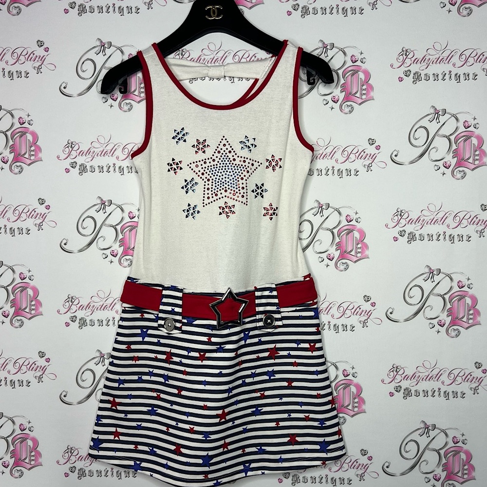 Basic editions dress 4th of July USA 🇺🇸 style star belt buckle rhinestones